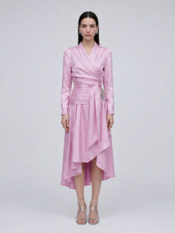 EVA wearing DODO BAR OR Merilyn Shirt and Vera Skirt Light Pink