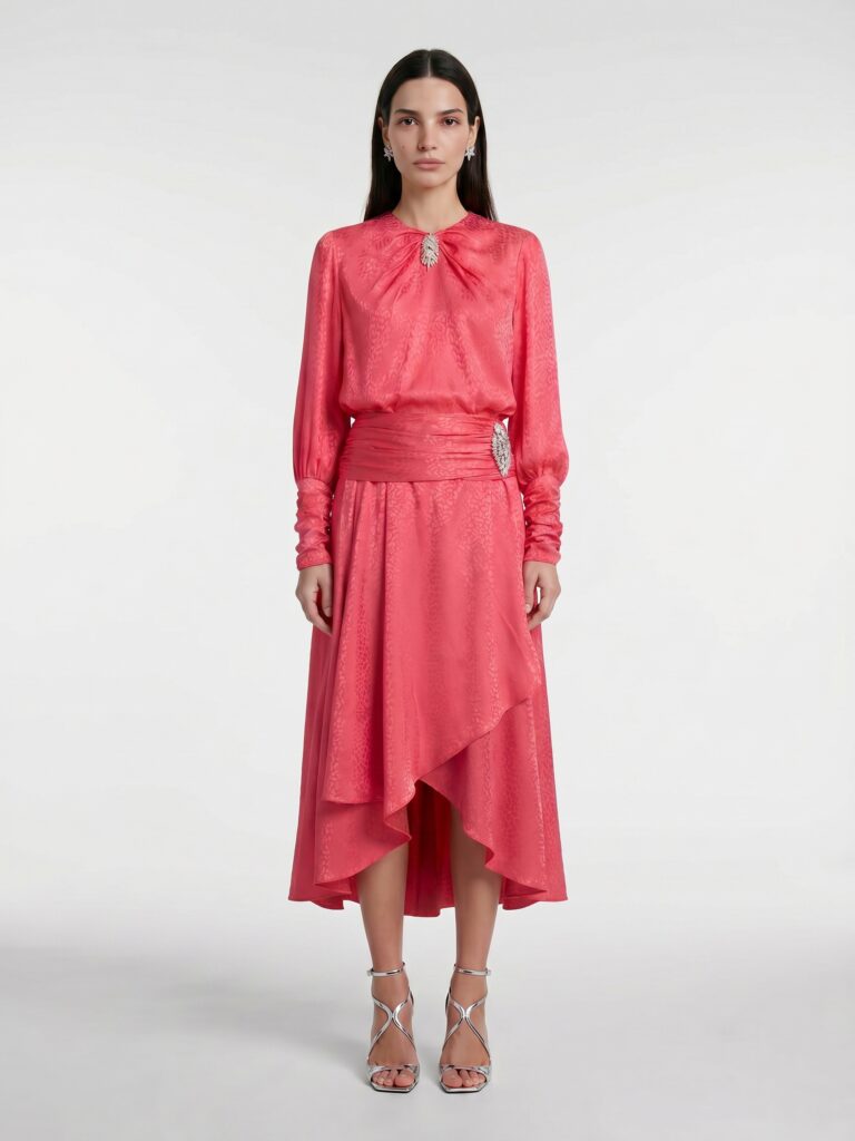 EVA wearing DODO BAR OR Veronica Shirt Pink and Vera Skirt Pink