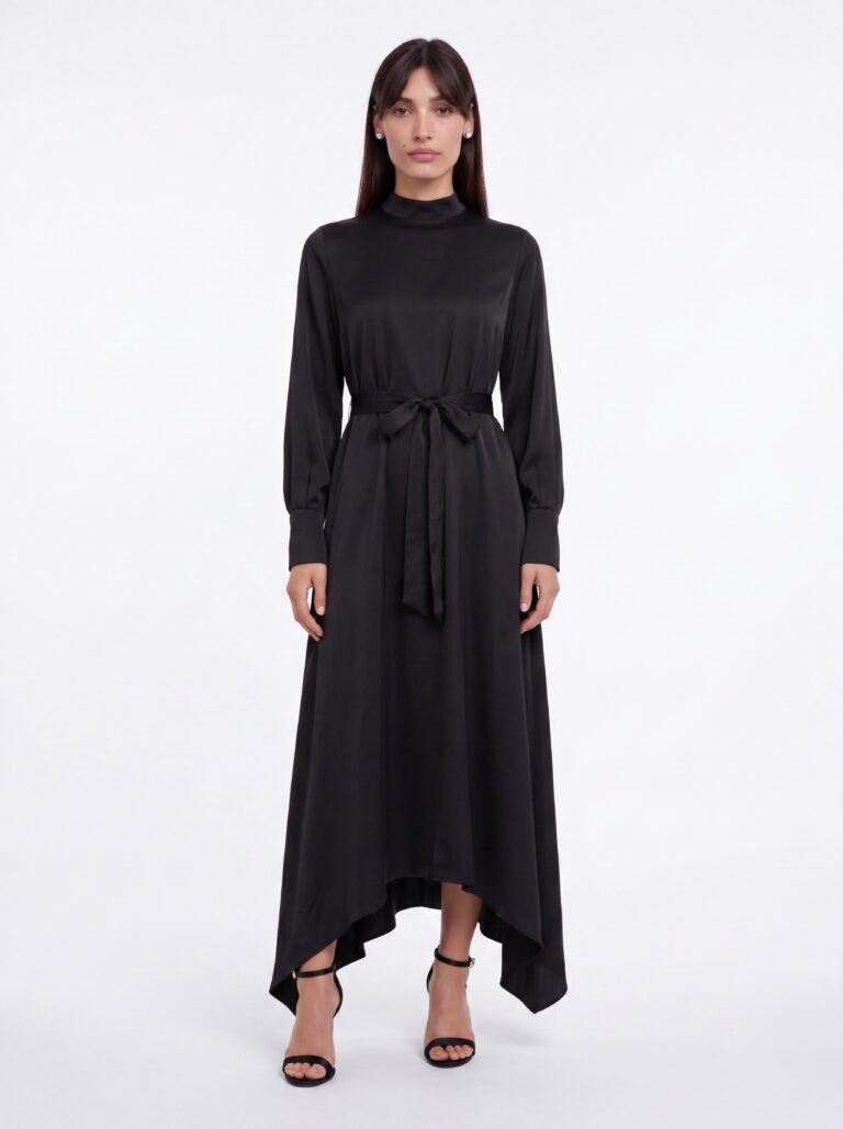 Bella לובשת שמלת סוליקא גלביה שחורה של ADEL BOUTIQUE