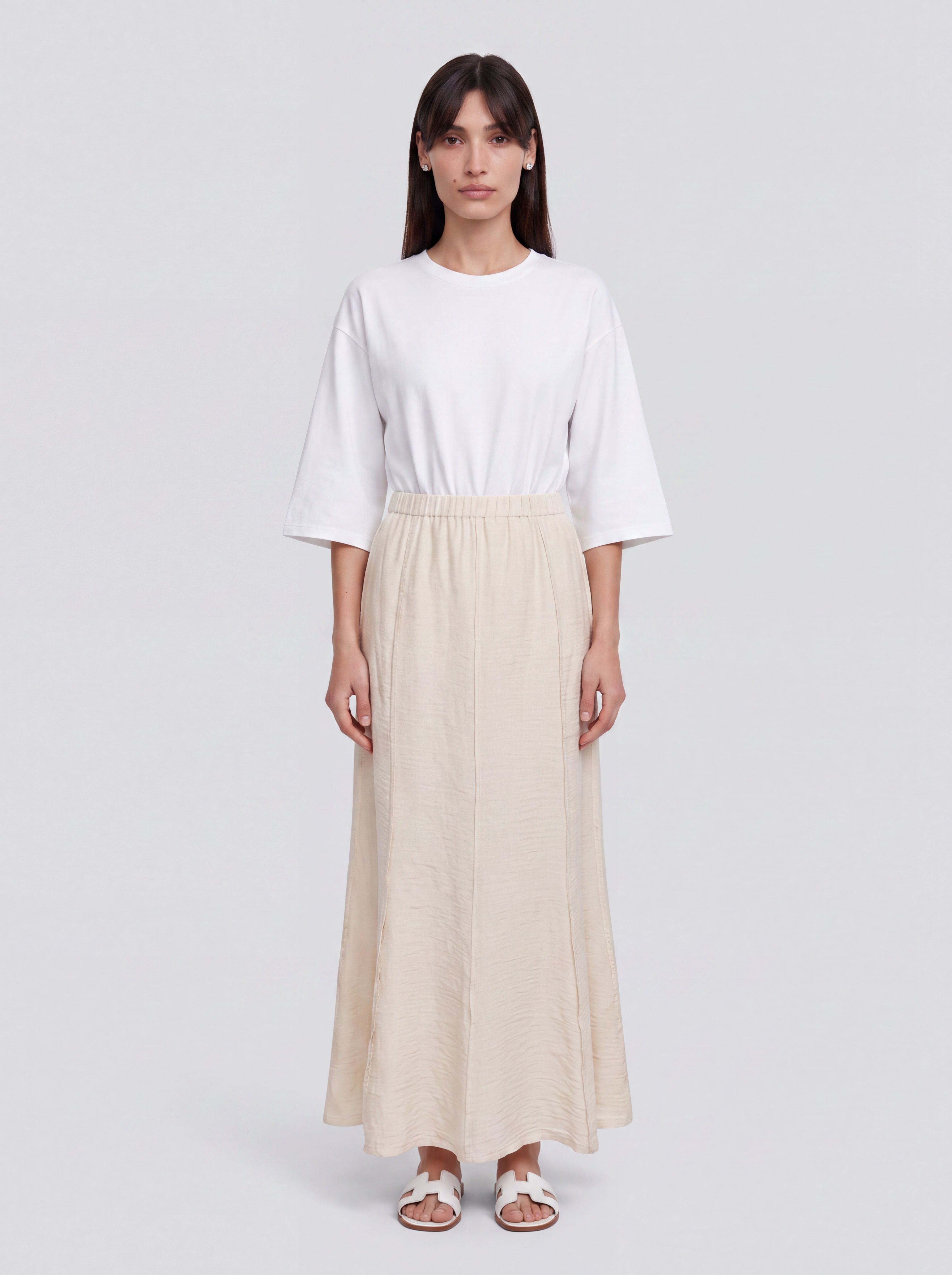 espresso-playa-skirt-cream-bella-cloud-white-hermes-oran-gutgold-approved-2026-08-11 חצאית פלאיה קרם של ESPRESSO על הדוגמנית Bella