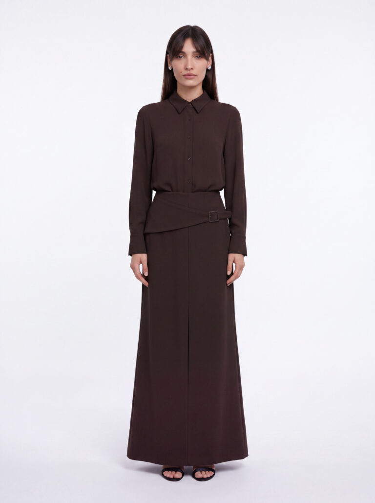 בלה לובשת חליפת ליאל חום שוקולד של ADEL BOUTIQUE